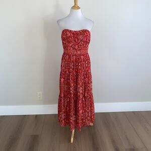 AMUR Mariana Strapless Dress Red Floral Maxi size 10